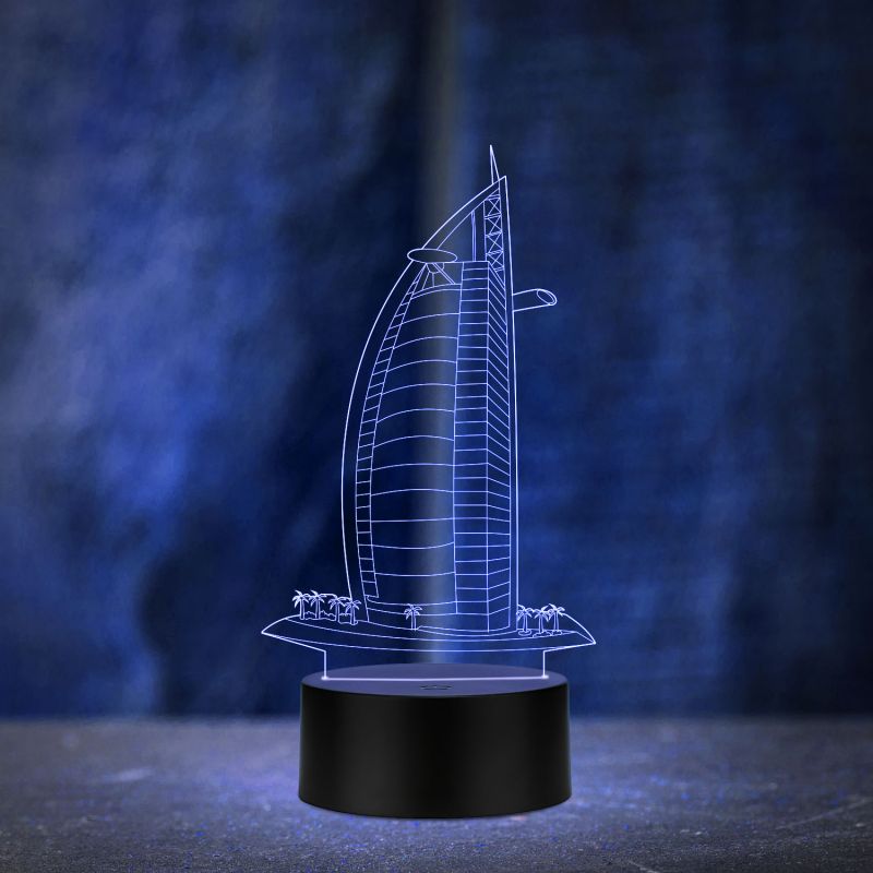 3D Illusion Burj-al-arab Led Night Lamp Multicolored Light Gift for Birthday